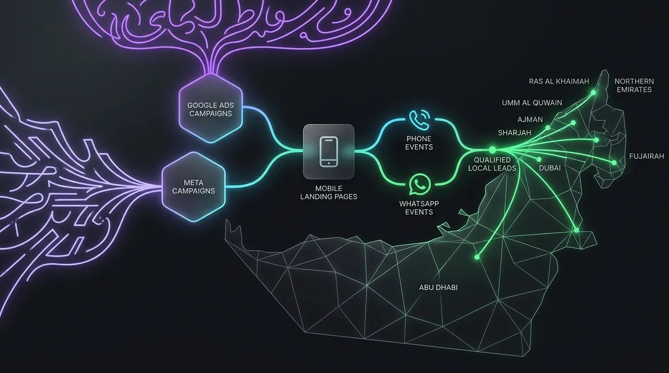 Illustrated UAE performance marketing coverage across emirates